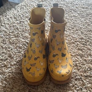 Yellow Rain Boots with Chicken Print